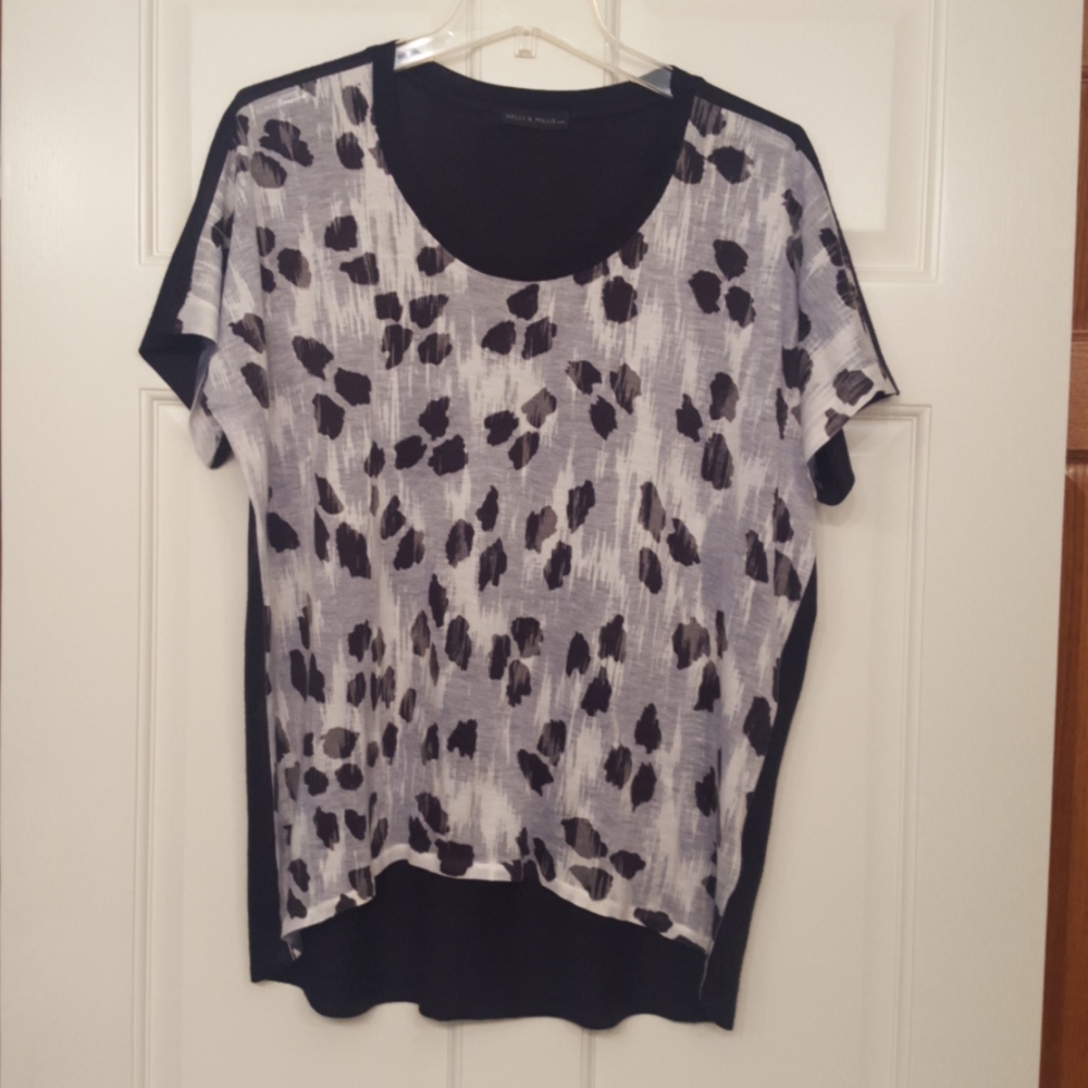 NALLY & MILLIE MIXED MEDIA ANIMAL PRINT TOP